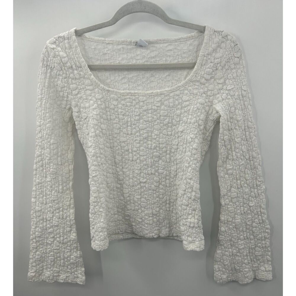 Old Navy Textured Lace Scoop Neck Top Sea Salt Long Bell Sleeve Top M